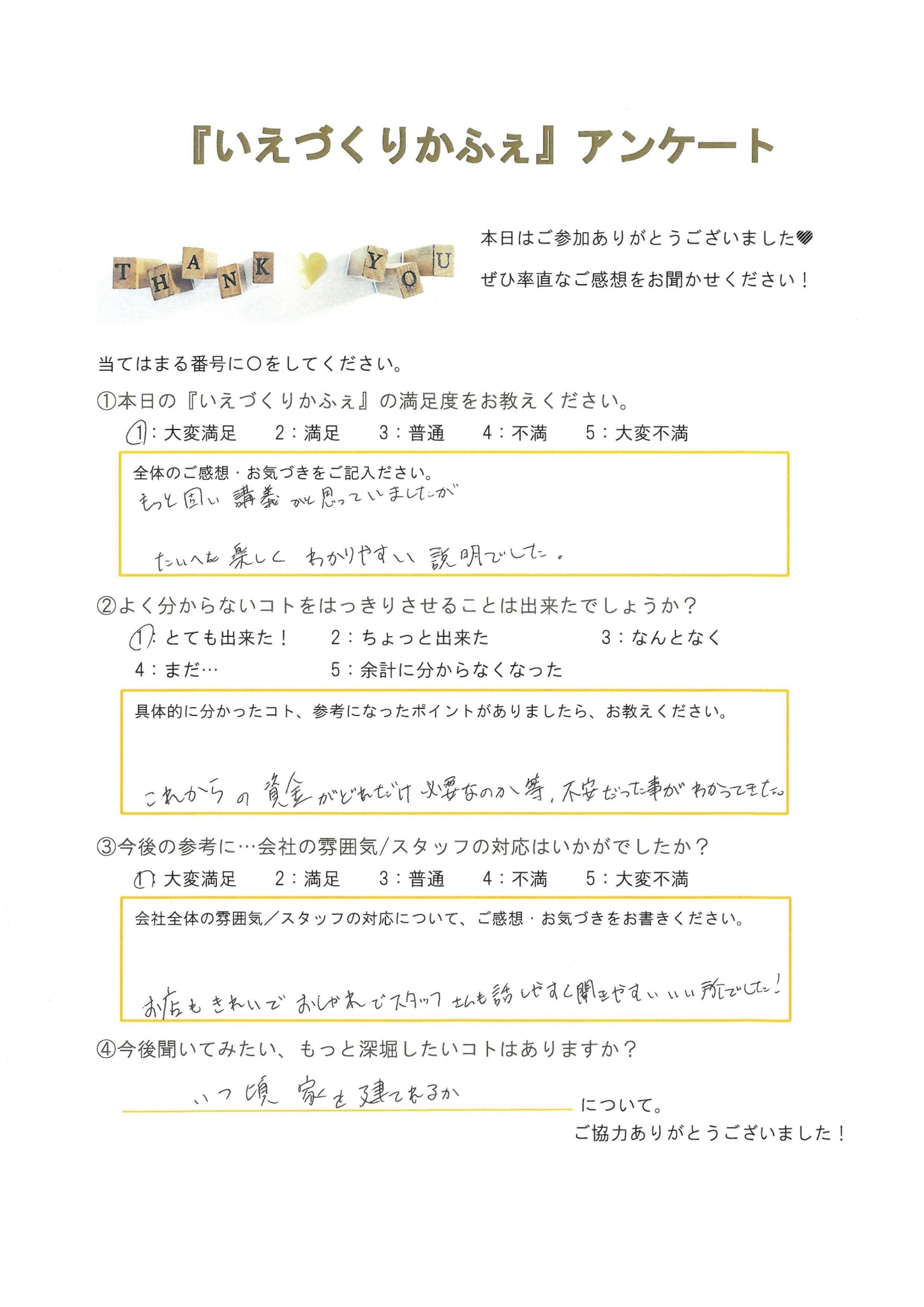 いえづくりかふぇ参加者アンケート 4